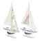 White Wood Coastal Sail Boat Sculpture Set